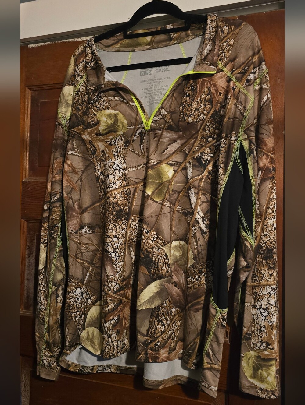 Burly Camo Quarter-Zip Pullover with Lime Stitching